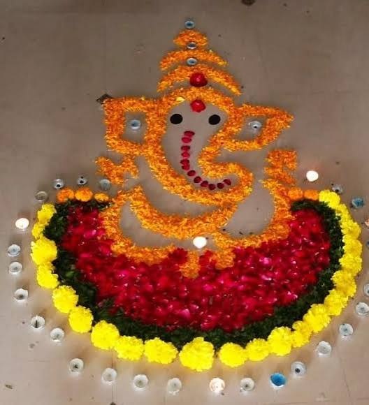 Ganpati Decoration – Ganpati Flower rangoli 4 04 Ganapati decoration ganapti flower rangoli